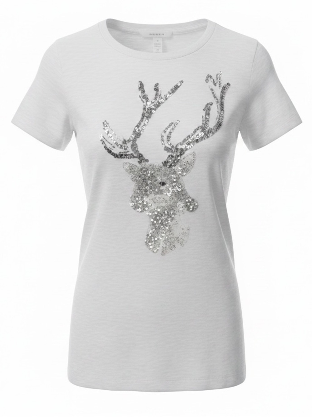 J. Crew White T-Shirt with Silver Deer Design
